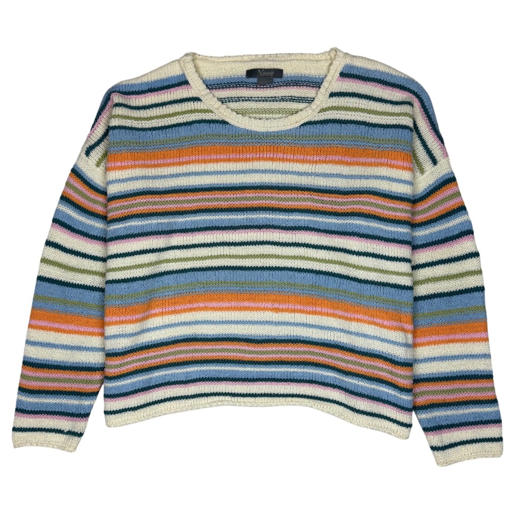 Natural Reflections Sweater Striped Crewneck Coastal Womens XXL Boxy Oversized